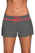 Sexy Red Trim Taupe Women Swim Boardshort
